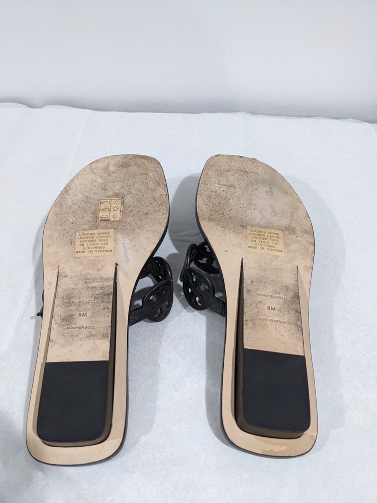 Tory Burch Black Leather Tiny Miller Sandals Size 8M - Picture 9 of 10